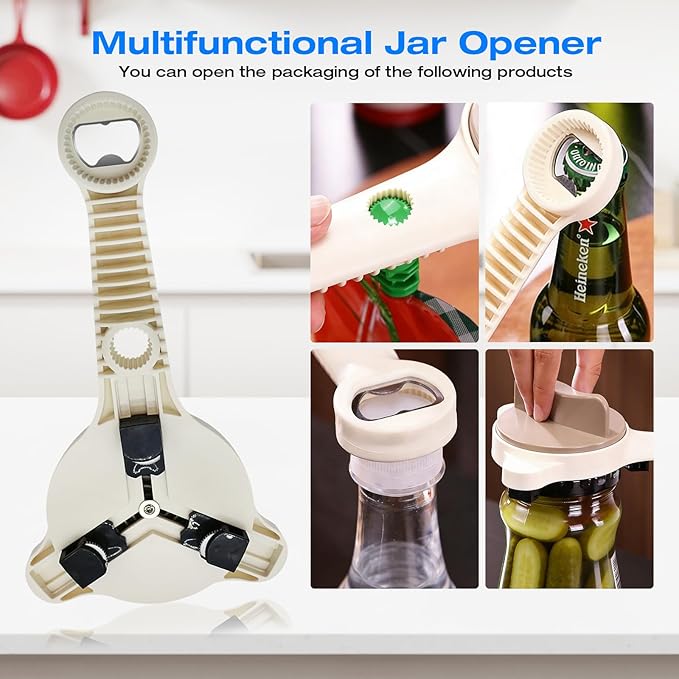 4-in-1 Heavy Duty Jar Opener for Seniors and Weak Hands – Ergonomic Manual Bottle Opener for Small to Large Lids – Multifunction Kitchen Tool for Arthritic Hands, Beer, Sauces & Canned Goods