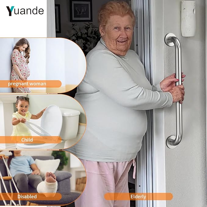 4 Pack 24 Inch Shower Grab Bars, YuanDe Brushed Nickel Stainless Steel Bathroom Wall Grab Bar Handle, Shower Balance Bar, Safety Hand Rail Support, Handicap Elderly Senior Bath Grab Handle(1.25" Tube)