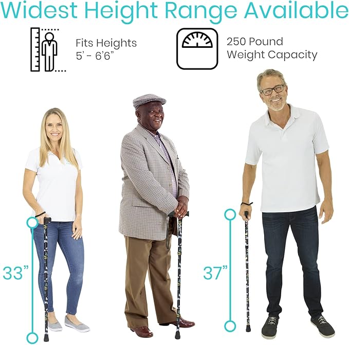 Vive Folding Cane - Foldable Walking for Men, Women Fold-up, Collapsible, Lightweight, Adjustable, Portable Hand Stick Balancing Mobility Aid Sleek, Comfortable (Black Butterfly)