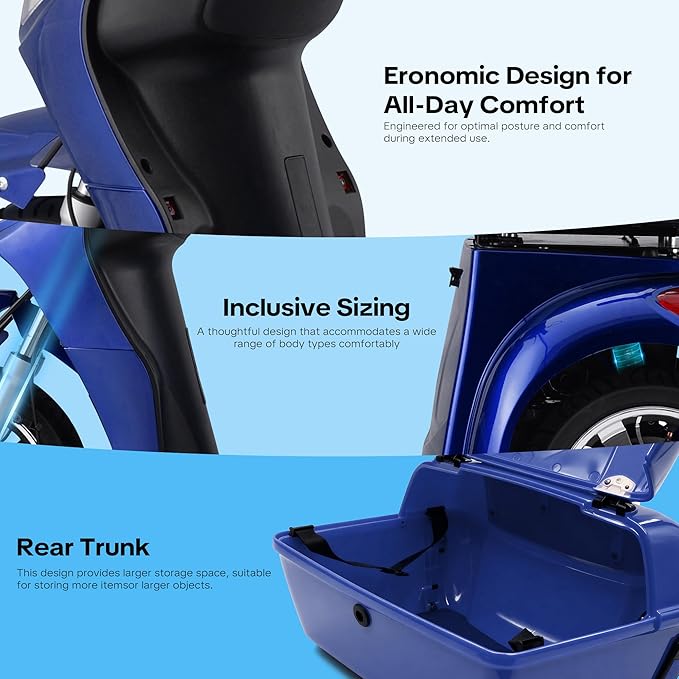 Super Large Electric 4 Wheel Mobility Scooters, Heavy Duty 800W Wheelchair Device, 25 Miles Long Range, All Terrain Mobility Scooter，Speed Adjust, Remote Key,Receive Ready to Ride (3 Wheel -Blue)
