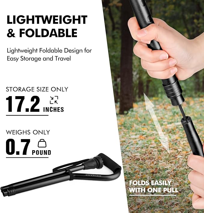 GPTCAMP Walking Cane and Walking Stick for Men Women,Lightweight Folding Canes with Offset Soft Cushioned Handle,Adjustable & Collapsible,Mobility & Leg Surgery Recovery