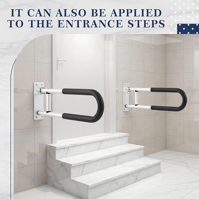 Zonon 2 Pack Flip Up Toilet Safety Rails, Anti Slip Extra Long Handicap Grab Bar with Paper Holder, Heavy Duty Bathroom Support Rail for Elderly Disabled Pregnant(Aluminium Alloy,23.6 Inch,Stylish)