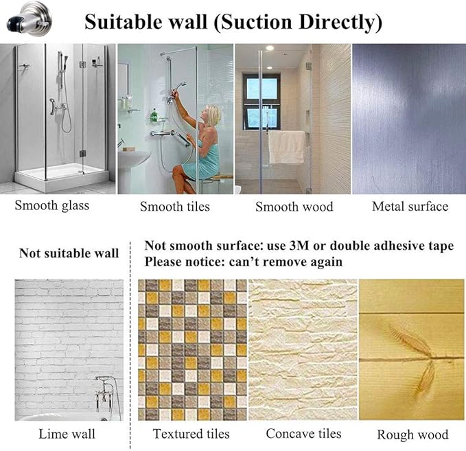 JiePai Vacuum Suction Cup Shower Head Holder,Adhesive Adjustable Suction Handheld Shower Holder Bracket,Removable Wall Mount Head Holder for Bathroom,Brushed Nickel