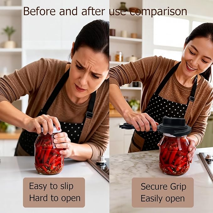 5-in-1 Jar Opener for Seniors,Adjustable Jar Opener with Magnetic Hook and Rubber Jar Openers—A Kitchen Tool Designed Specifically for Seniors and Those with Weak Hands or Arthritis(Black)