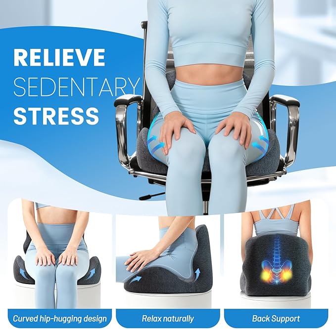 Seat Cushion - Memory Foam Cushion for Office Chair, Lumbar Support Pillow One Piece, for Sciatica & Tailbone Pressure Relief Coccyx Pad for Long Sitting Office Chair, Wheelchair, Home, Office
