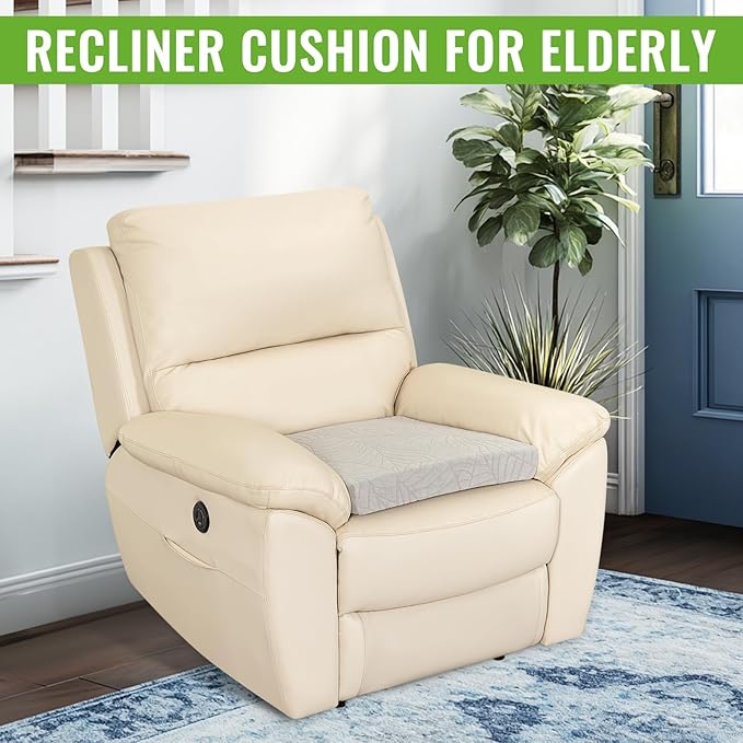 Recliner Cushions for Long Sitting Foam Seat Cushion Soft Tufted Layer for Elderly Seniors, Recliner Chair, Floor Pillow, Office Chair, Car, No Pressure on Thighs, 20X20X3 Inch - Light Grey