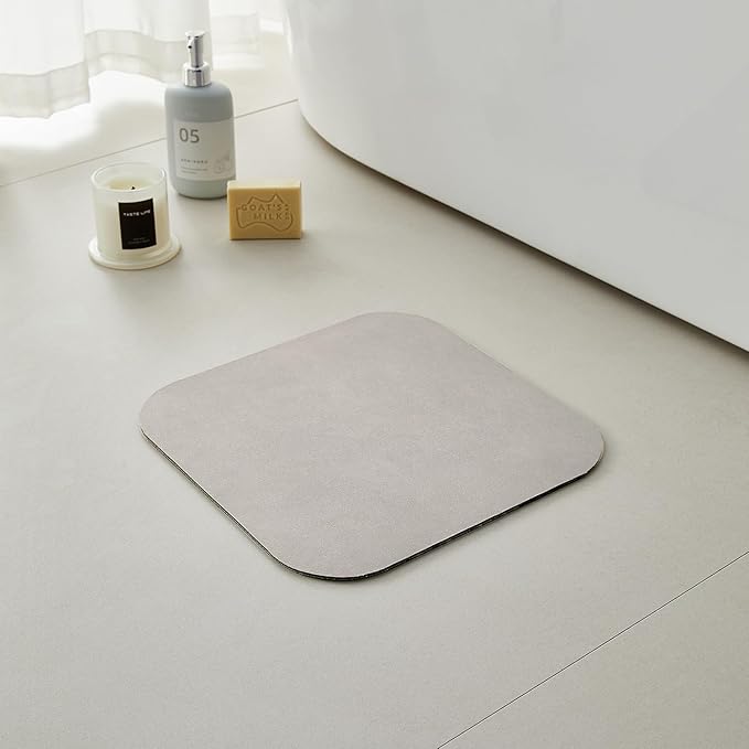 TYUU Small Bathroom Mat Quick Dry, Bathroom Rugs Non Slip Washable Thin Absorbent Bath Mat Fits Under Door Bathroom Floor Mat Perfect for Bath, Shower, or Sink 12"x12" Light Grey