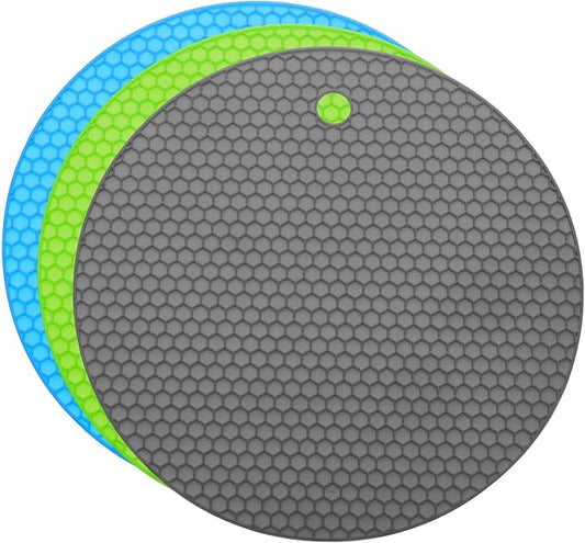 uxcell 3pcs Silicone Jar Opener Pads, 17.5cm/7" Texture Can Opener Multipurpose Round Bottle Lid Opener Non-Slip Coasters for Weak Hands Seniors Children, Green, Blue, Gray