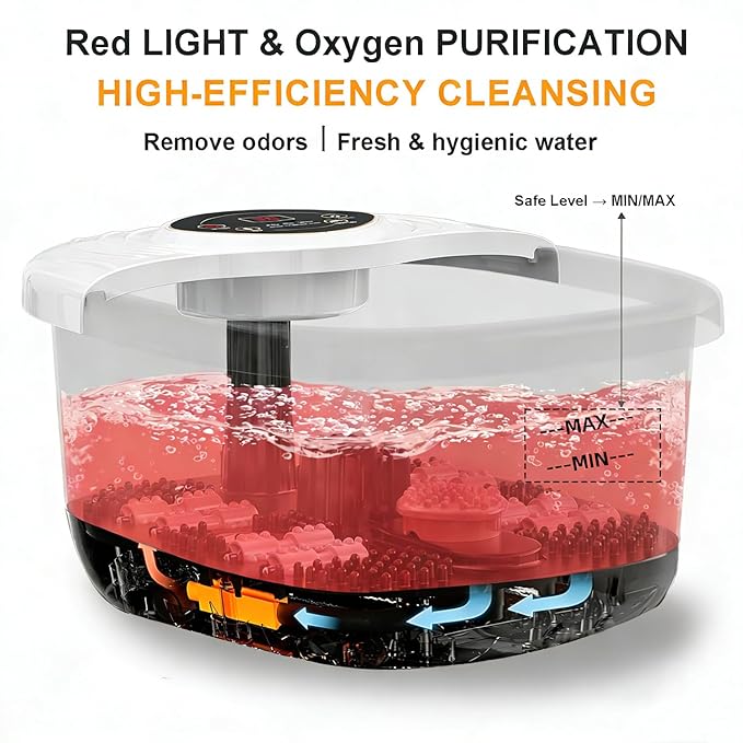 closewave Foot Spa Bath Massager with Heat, Red Light & Oxygen Bubbles,Shiatsu Rollers Epsom Salt Temperature Control, Relieves Stress and Feet Pain - Home Pedicure Soaking Tub Gift for Women/Men
