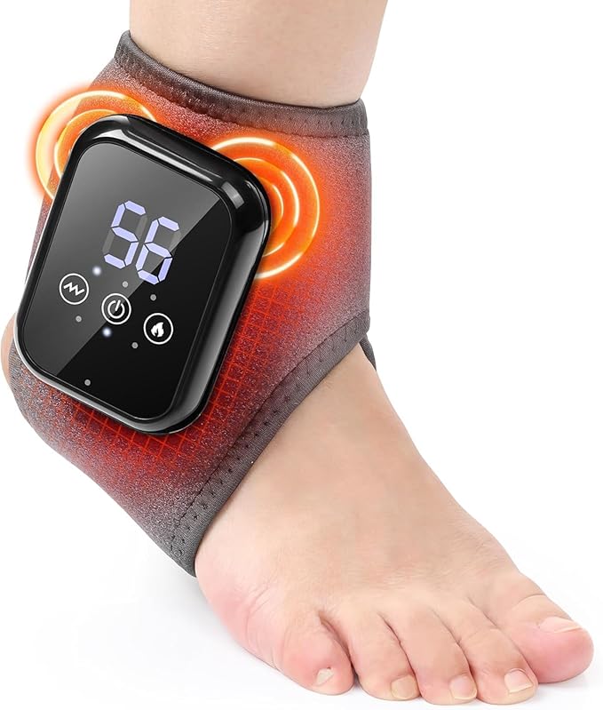 Cordless Ankle Massager with Heat, Foot Massager for Neuropathy, Ankle Heating Pad with Massage, Foot Heating Pad, Foot and Ankle Massager, 3 Heat Levels, 3 Vibration Modes, Auto Shut-Off, Gray