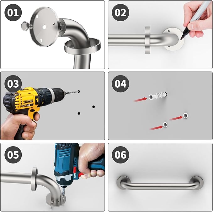 Stainless Steel Shower Grab Bar,ZUEXT Shower Handle, Bathroom Balance Bar - Safety Hand Rail Support - Handicap, Elderly, Injury, Senior Assist Bath Handle (12 Inch Satin Brushed Nickel)