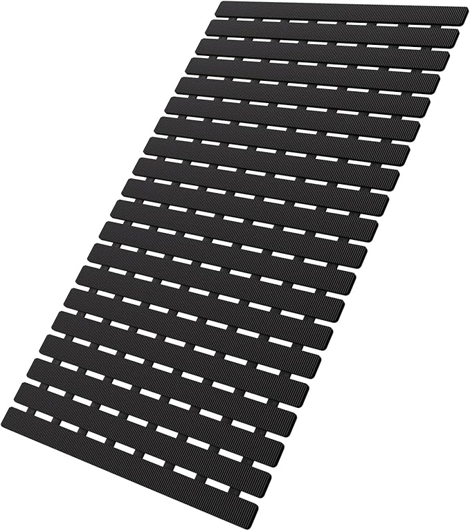 MBOSS Bath Tub Shower Mat Non Slip Bathtub Mats for Bathroom Shower Floor Mat Bath Mats for Shower Tub Anti Slip Shower Mat with Drain Hole and Large Suction Cups (Black, 27.5 X 15.7 Inch)