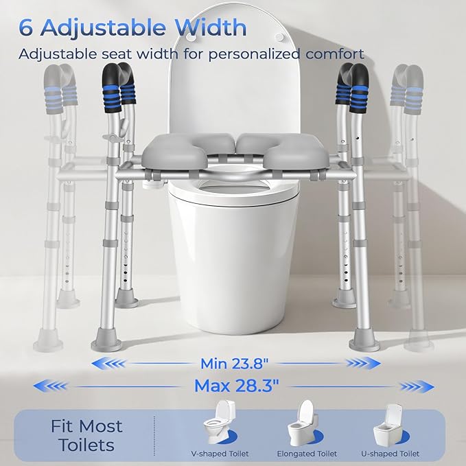 KingPavonini Toilet Seat Risers for Seniors, Raised Toilet Seat with Handles with Adjustable Height & Width, Soft Padded Seat, Elevated Toilet Seat Riser, Load 500lb, Fit Any Toilet