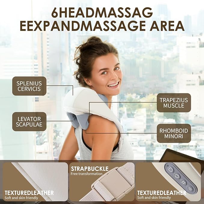 Therapexa Neck & Shoulder Massager, Back Massager for Pain Relief Deep Tissue,Massager for Neck and Shoulder Pain,Back Massager with Heat. (Beige)