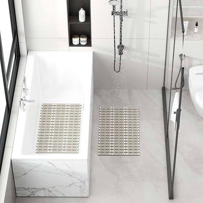 XIYUNTE Shower Mat Non Slip Bath Mat for Tub - 27 X 16 Inch TPE Bathtub Mat Non Slip Shower Mats for Inside Shower, Bath Tub Mat with Powerful Suction Cup, Easy to Cut and Dry, Brown