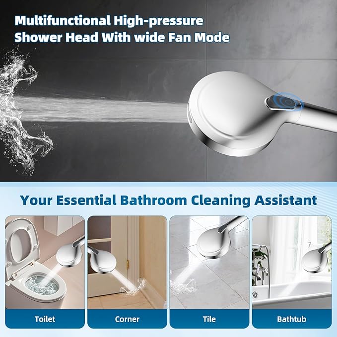 Hibbent All Metal cUPC Certified Shower Head, 12'' High Pressure Rainfall Shower Head, Handheld Showerhead Combo with 16'' Adjustable Extension Arm, 10 Sprays, 71'' Hose, Showerhead Holder, Chrome