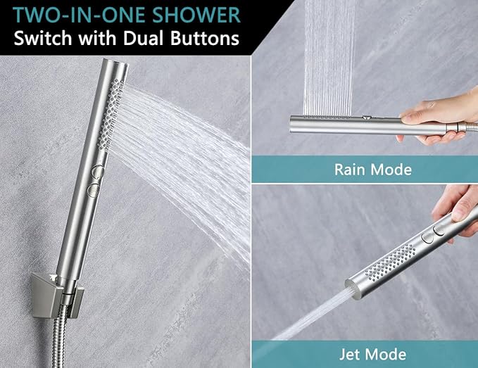 2-in-1 High Pressure Handheld Shower Head Set with Long Hose & Bracket - 2 Function Spray Wand, High Flow RV & Dog Shower Combo in Brushed Nickel