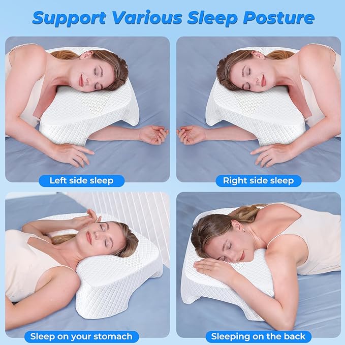 SAHEYER Side Sleeper Pillow with Arm Hole, Upgraded Memory Foam Shoulder Pillow for Neck Pain Relief, Adjustable Multi-Angle Arm Tunnels Support for Adults Pressure-Free Sleep (White)