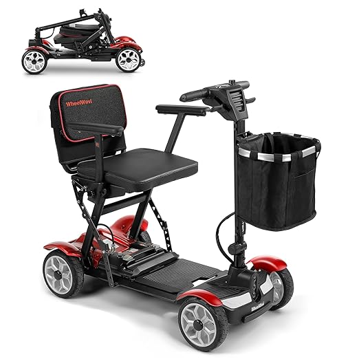 (2026 Upgrade) Lightweight Mobility Scooter for Seniors & Adults, Folding Mobility Scooters, Light Weight 24.8 Miles Trave Foldable 4 Wheeler, Removable Lithium Battery, 300lb Capacity-Gloss Red