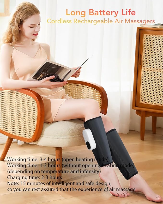 LINGTENG Leg Massager for Circulation and Pain Relief, Calf Air Compression Massager with Heat, Leg Massager with 3 Intensities, 3 Modes, Easy to use, Muscle Relaxation, Gifts (Pair)