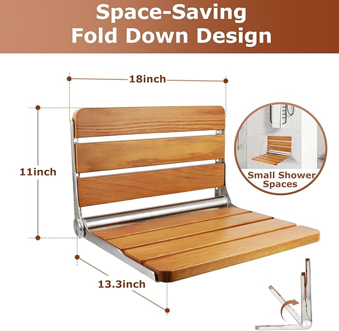 18 Inch Foldable Shower Seat Wall Mounted, Folding Shower Bench for Small Shower Spaces, 400lbs Max Load for Inside Shower, Foldable Chair for Seniors Adults,304 Stainless Steel