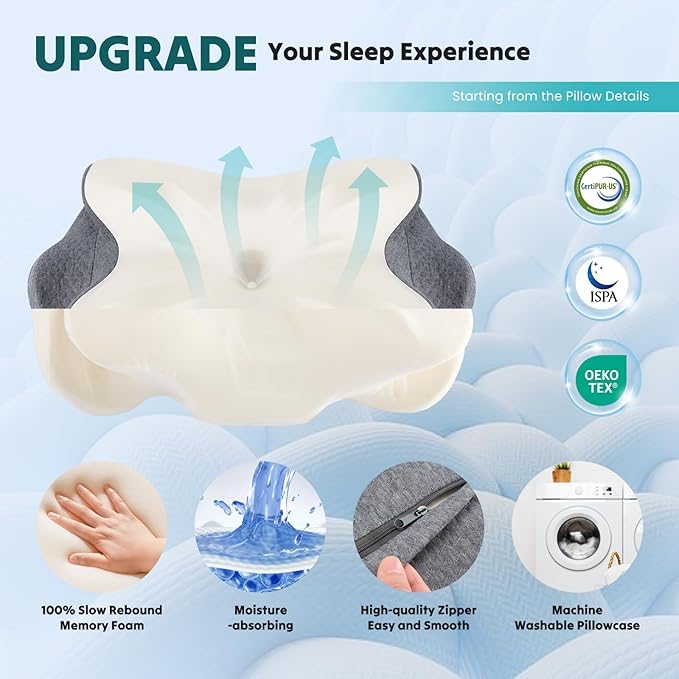 DUMOS Cervical Pillow for Neck and Shoulder, Contour Memory Foam Pillow, Ergonomic Neck Support Pillow for Side Back Stomach Sleepers with Pillowcase