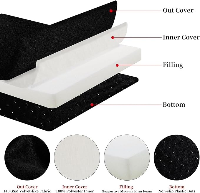 HOMBYS Foam Recliner Chair Cushions for Elderly, 4" Thick Chair Pads with Back Support for Office, Non-Slip Medium Firm Seat Cushion with Lumbar Pillow (Black, 22"x22"+13" Backrest)