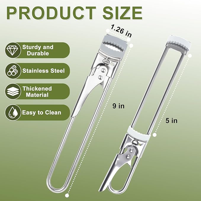 Adjustable Jar Opener –2026 Stainless Steel Can & Bottle Opener for Weak Hands Seniors,Up to 5-Inch Lids,Optional Silicone