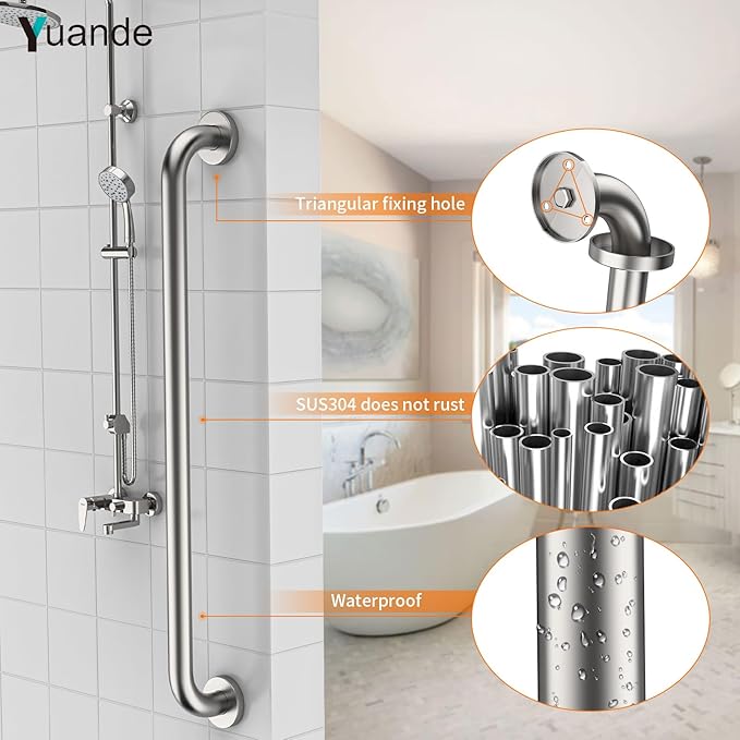 4 Pack 32 Inch Shower Grab Bars, YuanDe Brushed Nickel Stainless Steel Bathroom Wall Grab Bar Handle, Shower Balance Bar, Safety Hand Rail Support, Handicap Elderly Senior Bath Grab Handle(1.25" Tube)