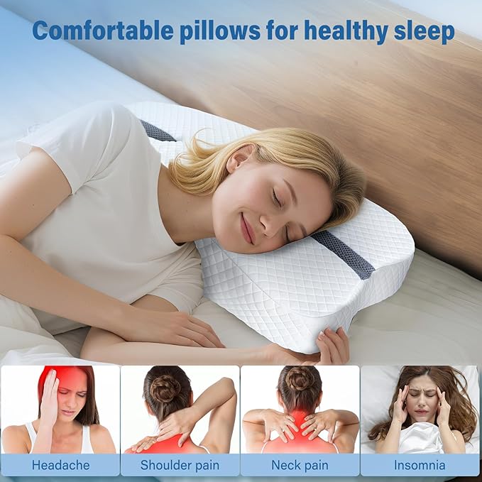 SAHEYER Anti-Snoring Pillow for Side Sleepers, Stop Snore Aid Memory Foam Orthopedic Pillow for Sleeper, Snoring Solution and Remedy, Anti-Snore Devices, White