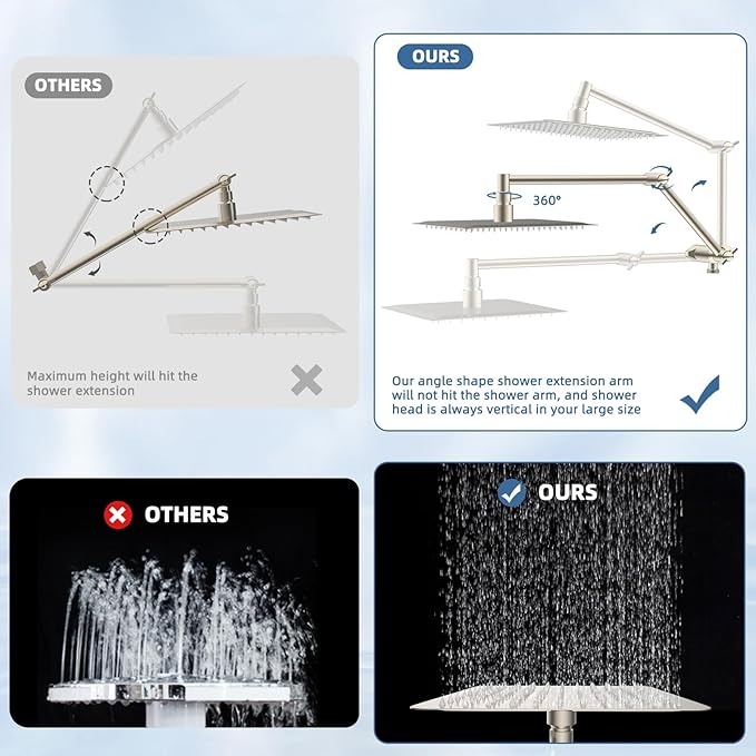 All Metal Rain Filtered Shower Head, 10” High Pressure Rainfall Shower Head with Handheld Spray, 10 Modes Handheld Powerful Wash, 16" Adjustable Extension Arm, 20 Stage Shower Filters, Brushed Nickel
