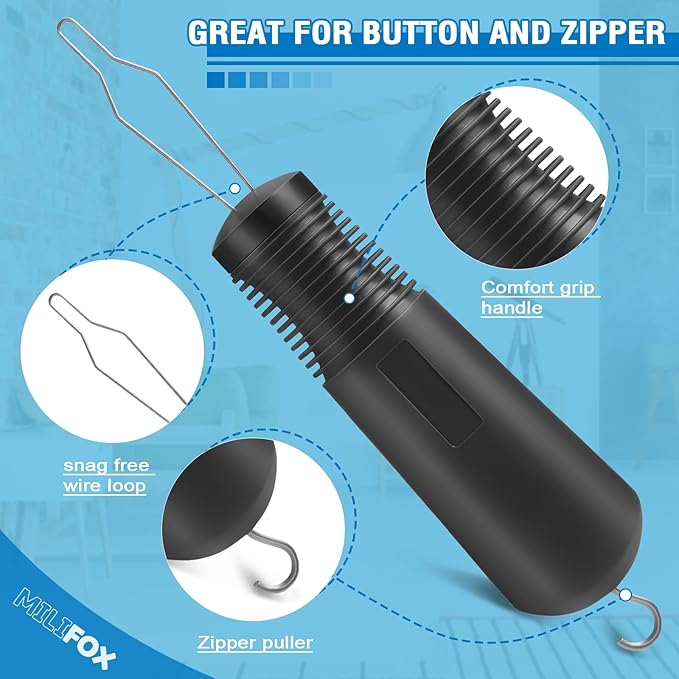Button Hook, Button Helper Tool for Elderly and Zipper Puller One Hand Aid for Seniors and Arthritis, Buttoning Assist Tool for Shirt Wedding Dress (2 Pack)