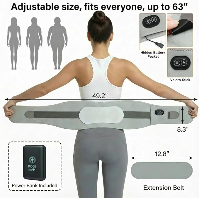 KOOTLEE Cordless Portable Heating Pad for Back Pain Relief, Wearable Heat Belt with Massager, 10000mAh Lower Back Heating Pad 63" with 3 Heat 3 Vibration for Cramps and Sciatica