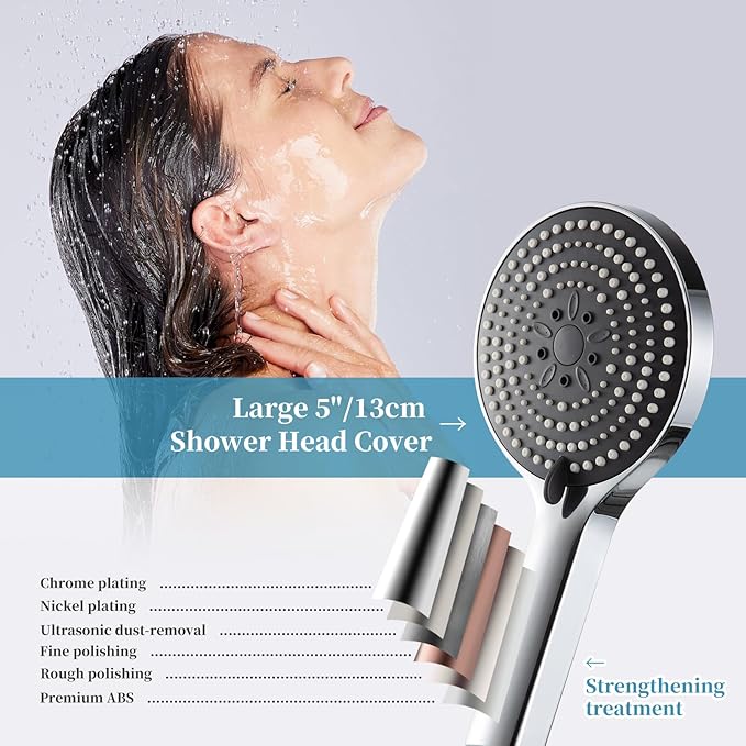 OFFO Handheld Shower Head, 6-Mode High Pressure Handheld Sprayer High Flow Large Powerful Boosting Handheld Showerhead for Low Water Pressure, Chrome Finish