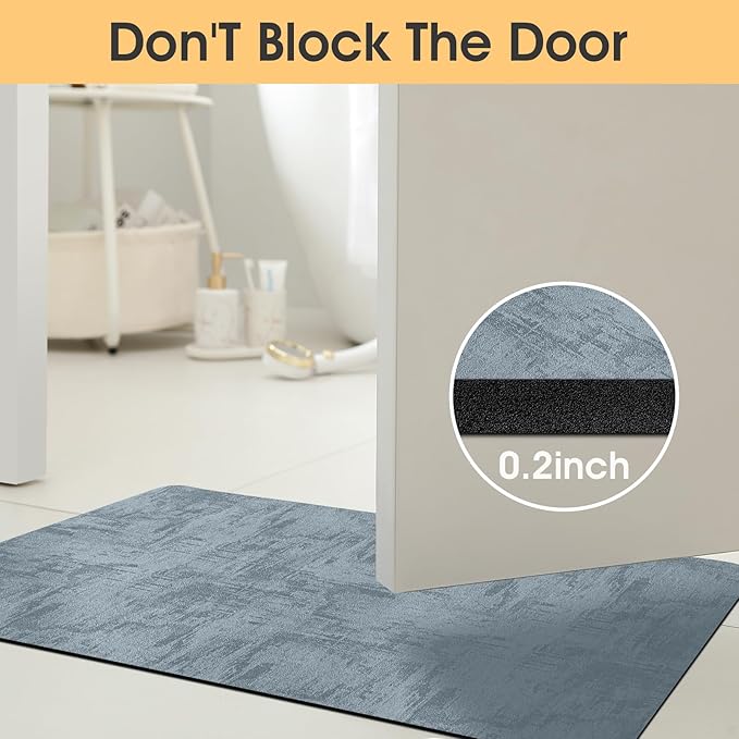 ACCUMTEK Non Slip Bath Mat, Thin Bathroom Rugs Fit Under Door, Quick Dry Bath Mats, Machine Washable Bath Rugs for Bathroom, Bathtub & Kitchen, Bathtub, Haze Blue/Marble/32 x20