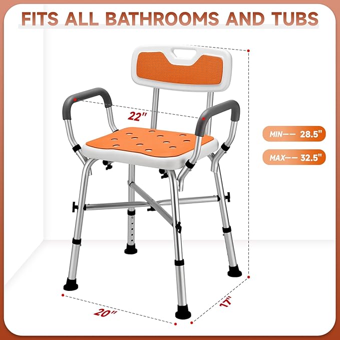 Shower Chair for Inside Shower, 600 lbs Heavy Duty Shower Chair for Elderly and Disabled, Height Adjustable Shower Chair with Arms and Back, Bath Chairs for Seniors, Adults, Handicap