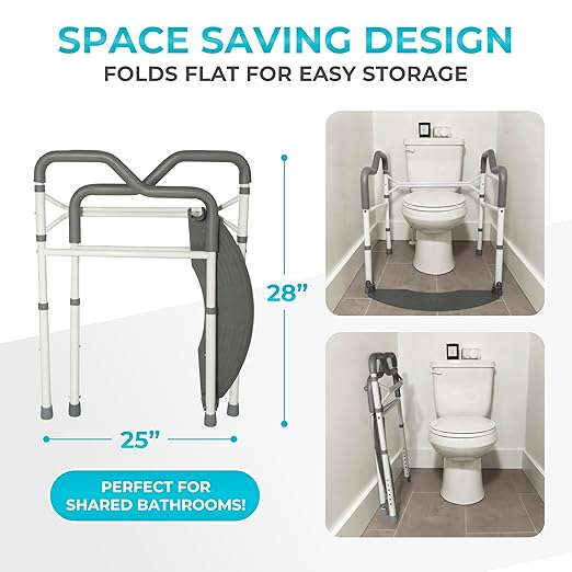 Stander Wonder Toilet Safety Rails for Seniors, Adjustable Detachable Toilet Frame with Padded Handles for Elderly Adults, Foldable Handicap Support Rail with Footrest, Fits Any Toilets