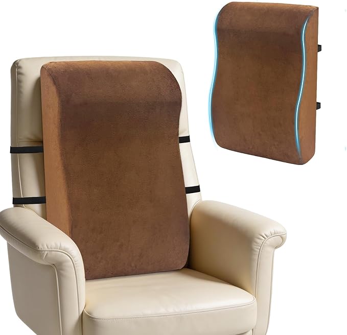 2 in 1 Recliner Neck and Lumbar Support Pillow Ergonomic Foam Cushion with Anti-Slip Backing & Adjustable Straps for Chair, Sofa, or Glider(Brown)