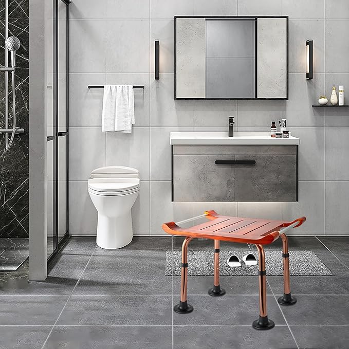 Teak Shower Bench Stool Chair Seat for Inside Shower Bath Sauna, for Elderly and Disabled
