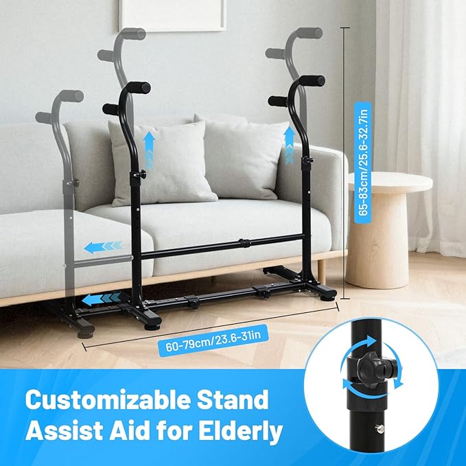 Couch Chair Stand Assist Aid with Double Handrails, Height Width Adjustable Sofa Lift Assist Devices for Seniors Disabled Patients to Sit and Stand, Heavy Duty Toilet Safety Rails (450 LB) Black