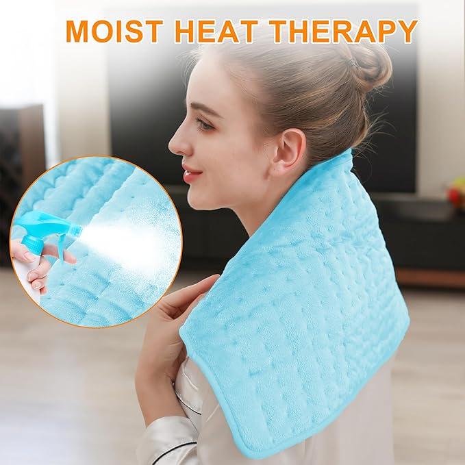 Deepsoon Heating Pad,Electric Heating Pads for Back,Neck,Moist Heating Pad for Abdomen Shoulder Knee Legs,Dry/Moist Heat&Auto Shut Off,Mother's Day Birthday for Men and Women,Light Blue,24x12 Inch