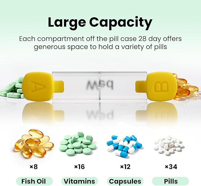 CAidRE Monthly Pill Organizer 2 Times a Day - 28 Day Pill Box AM PM, Clear One Month Pill Case for Vitamins, Supplements, Medications - Daily Medicine Organizer for Home & Travel