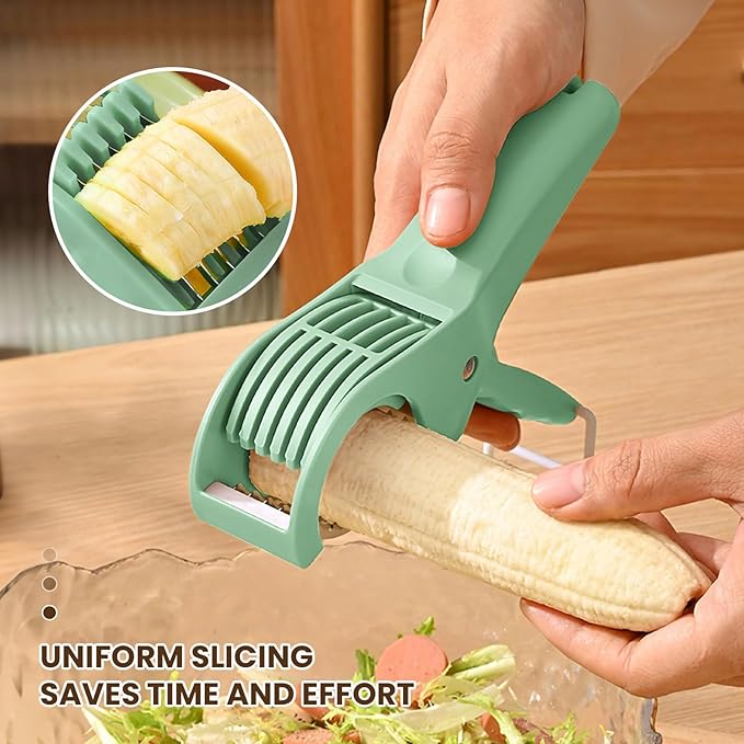Banana Slicer, Efficient and Safe Banana Cutter for Even Slices, Multifunctional Hot Dog Cutter Slicer for Cucumber Fruit Salad (2, Green)