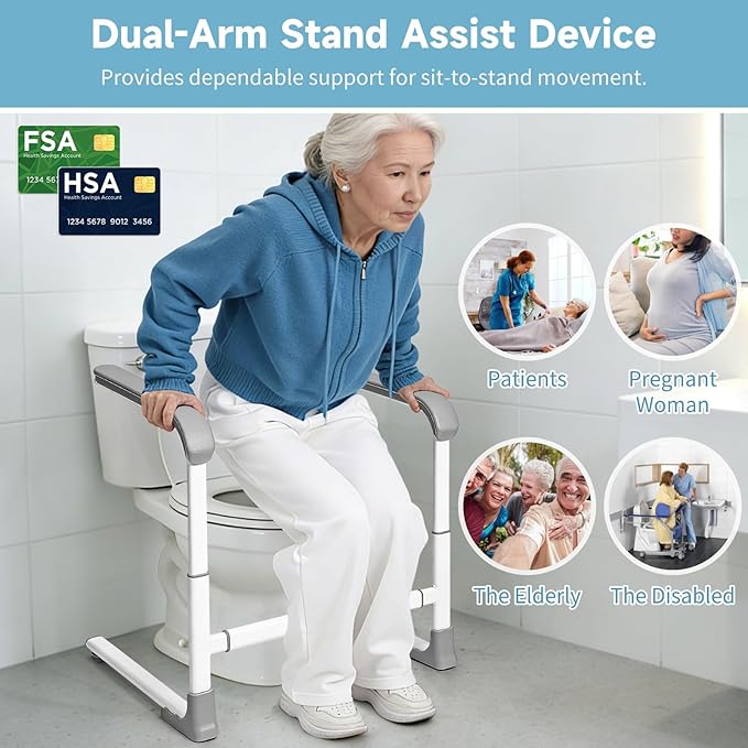 Couch Stand Assist Aid for Elderly, Height&Width Adjustable Sofa Lift Assist Devices for Seniors Sit to Stand, Non-Slip Toilet Safety Rails, Standing Support Aids with Steel Tubes,350 lbs