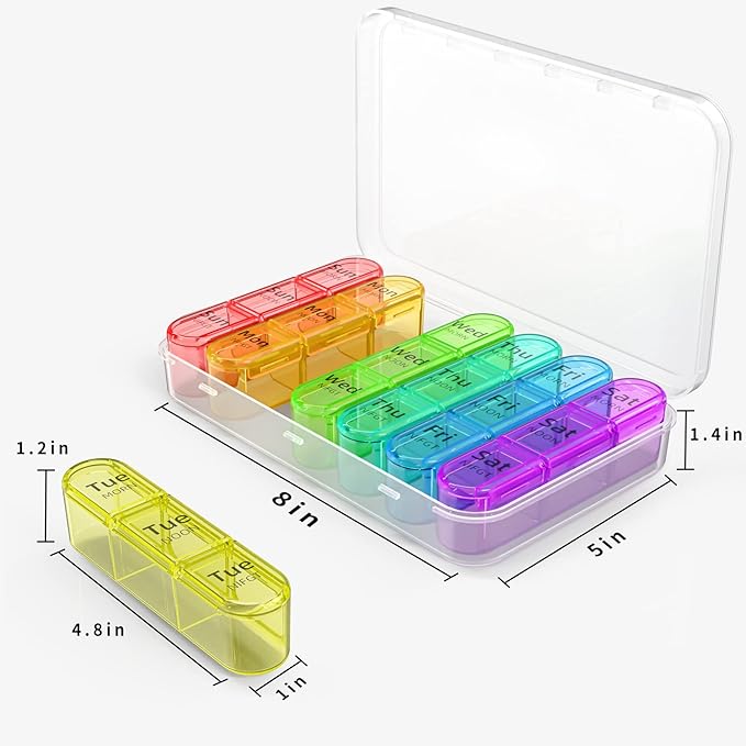 Daviky Pill Organizer 3 Times a Day, Weekly Pill Box 7 Day, Daily Medicine Organizer Case to Hold Vitamins and Medication