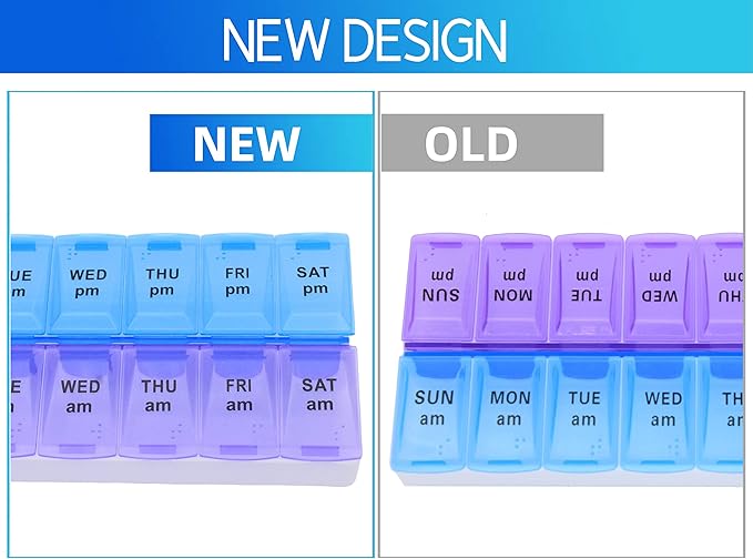 7 Day Weekly AM PM Pill Organizer, ShysTech Large Pill Case Pill Box for Pills Vitamin Supplements Medication (Purple/Blue)