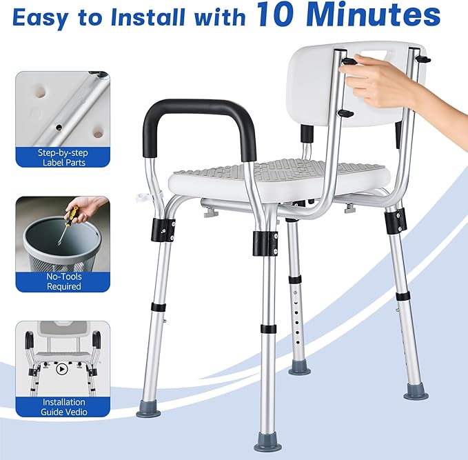 Shower Chair for Elderly and Disabled Inside Shower, Shower Seat for Inside Tub 450 LB Heavy Duty, Shower Chair with Arms and Back,Padded Handicap Bath Chairs for Seniors for Shower Stal