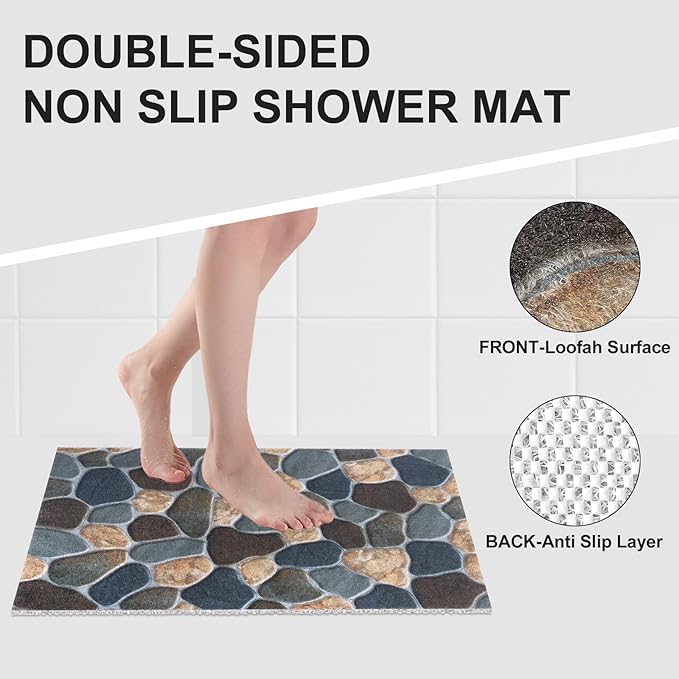 Extra Large Shower Mat: 24 X 36 Inch Stylish Shower Mats for Inside Shower - Soft PVC Loofah Trimmable Non Slip Shower Mat for Elderly, Quick Drying