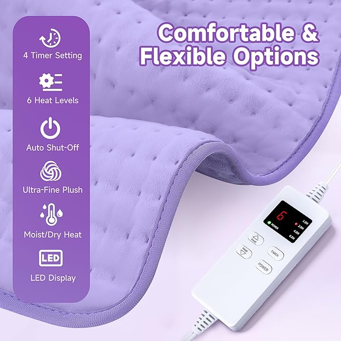 NBKLS Heating Pad for Back, Large Heating Pads for Body Muscle Pain Cramps Relief, 6 Heat Settings Machine Washable Electric Heating Pad, Birthday Christmas Gifts for Women Mom