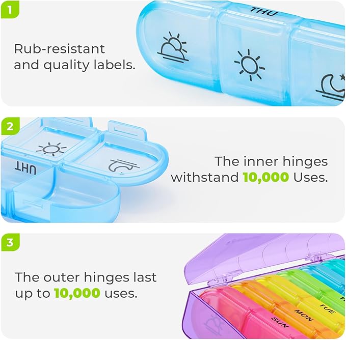 AUVON Weekly Pill Organizer 3 Times a Day, Large 7 Day Pill Box 3 Times a Day with Separate Container, Portable Pill Case for Medication, Vitamins, Fish Oil and Supplements